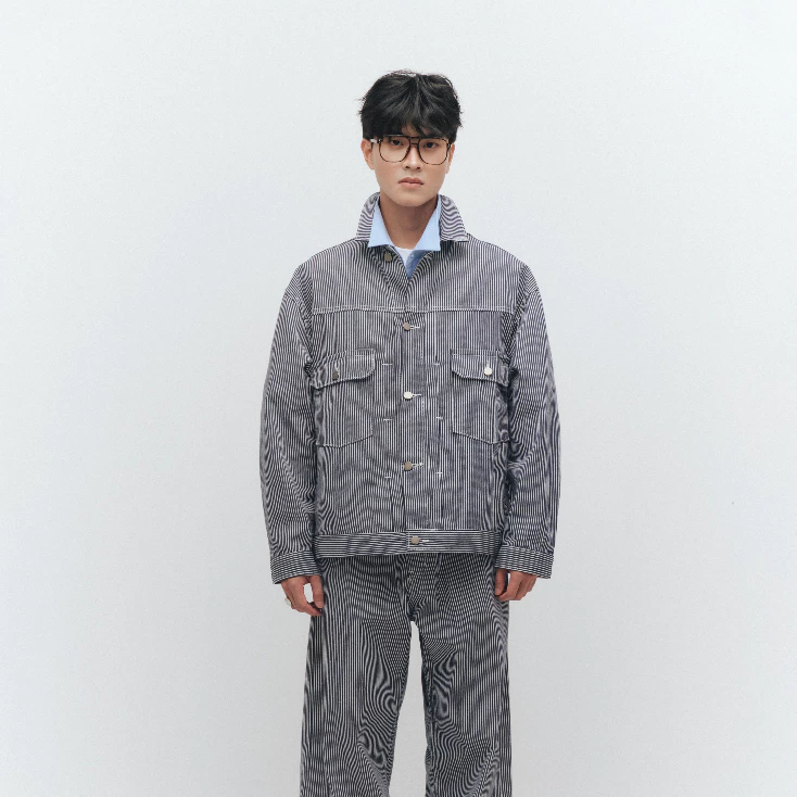 Áo khoác jean Owlbrand Pleat Striped - Ảnh 2